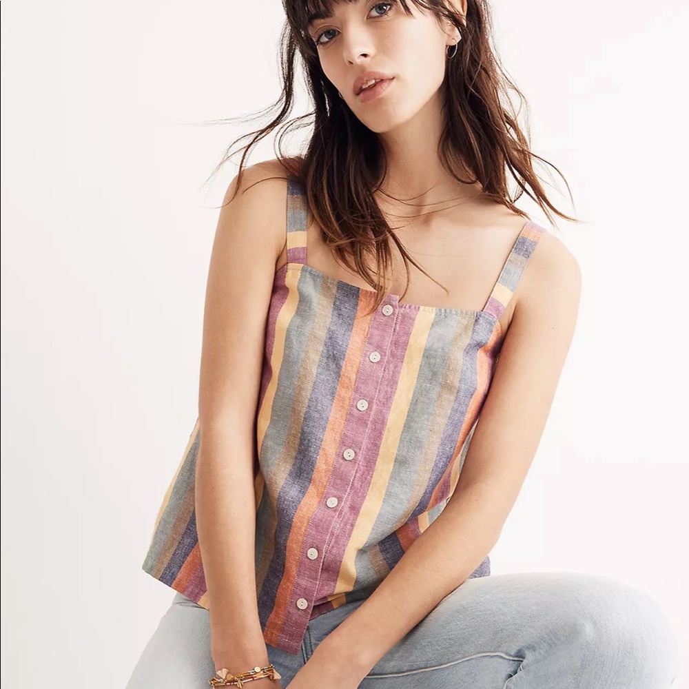 Madewell Rainbow Stripe Button Front Tank